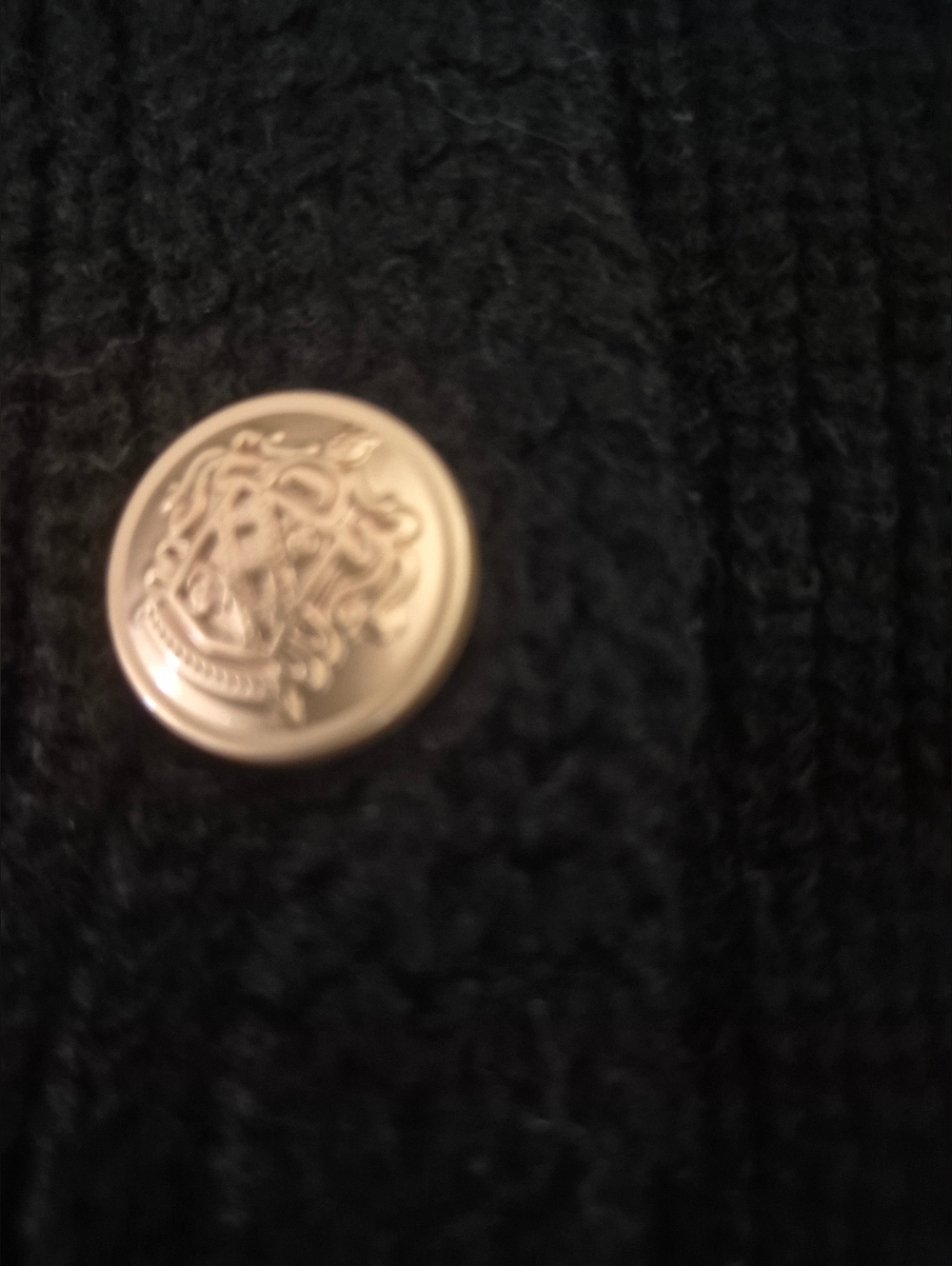 Classic Black Ribbed Crewneck Sweater (Cardigan) w/ Gold Buttons. NWT! - Picture 4 of 6